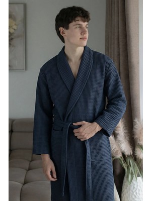 Green Black Afra Elite Serisi Erkek Pike Bornoz Lacivert, Oeko Tex Standard 100 Sertifikalı %100 Ege Pamuğu, Dokuma 250 GSM