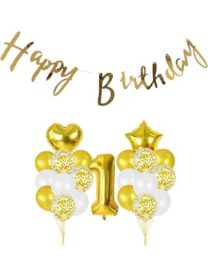 TeknoKapsül 1 Yaş Happy Bırthday Balon Seti Gold BMCNM268