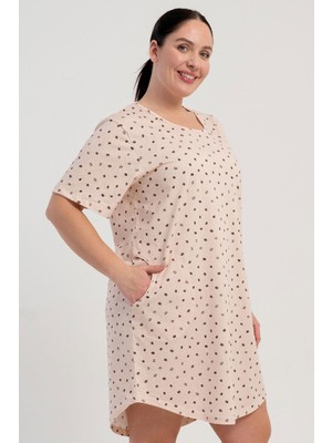 Vienetta Kadın Büyük Beden Kısa Kol Bej Gecelik C4T3N0115