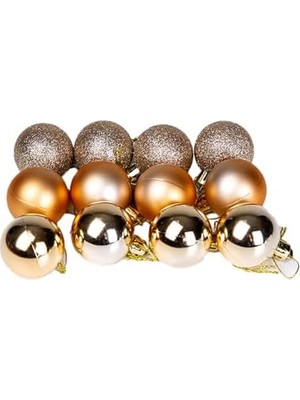 TeknoKapsül Yılbaşı Topu Simli Mat Parlak 12'li Set Şampanya- 6 Cm.