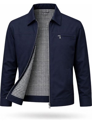 Regos Erkek Lacivert Battal Boy Klasik Yakalı Ince Yazlık Mevsimlik Mont