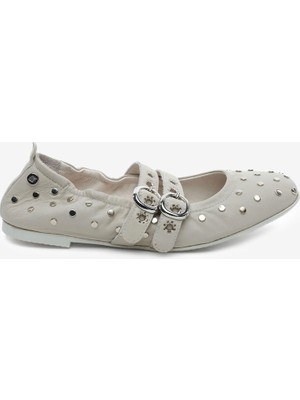 Greyder Kadın Bej Hakiki Deri Babet Ayakkabı 6Y2KA34353