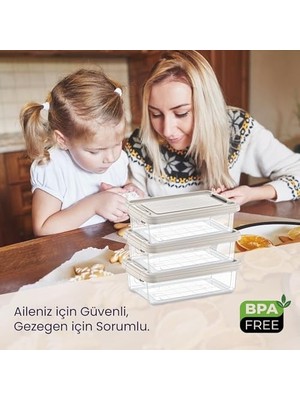 TeknoKapsül Life 3’lü Geniş Saklama Seti (3 x 3 Litre) – Mat Dokulu Bej, Kilitli Kapaklı ve Istiflenebilir Premium Düzenleyici