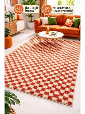 Chess Dama Desenli Kemik-Somon Salon Oturma Odası Yatak Odası Koridor Makine Halısı Yolluk Shaggy