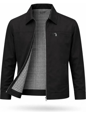 Regos Erkek Siyah Battal Boy Klasik Yakalı Ince Yazlık Mevsimlik Mont