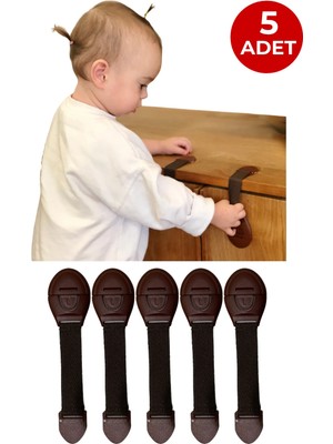 Ketbox Bebek Çocuk Güvenlik Kilidi | Vidalama Gerektirmez | Çekmece Dolap Beyaz Eşya Kilidi | Çift Taraflı Bantlı | 5 Adet Kahverengi