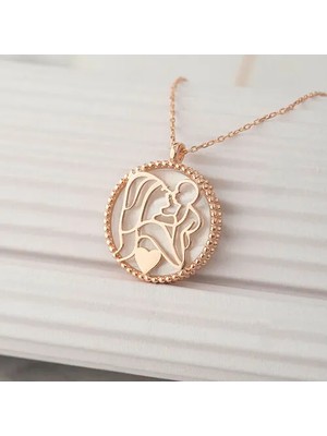 Else Silver 925 Ayar Gümüş Beyaz Sedef Taşlı Bir Kalpte Iki Can Kolyesi - Rose Kaplama