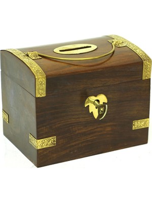 Dünyadan Hediyeler Ahşap Kilitli Sandık Kumbara Büyük 13cm