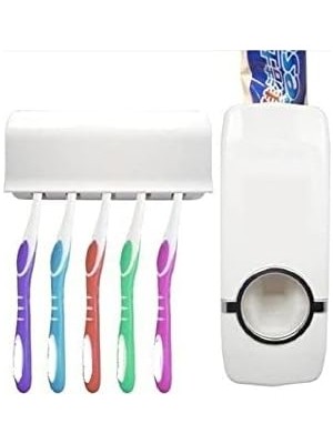TeknoKapsül Dekoratif Ev Banyo Diş Macunu Sıkacağı ve 5 Li Fırça Tutucu
