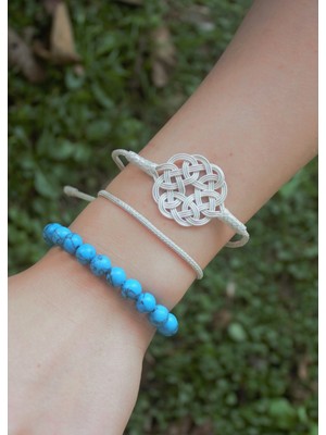 Kazzaze Kazaziye Aşk Düğümü Bileklik Seti, 999 Ayar Gümüş, 3’lü Kombin, Gümüş Mavi, Klasik Unisex