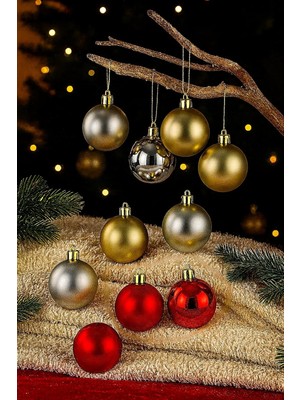 TeknoKapsül 6 Adet Lüx Yılbaşı Ağacı Süsü Yılbaşı Davulu Set Ağacı Süslemeleri Topları Topu Parti Asılı Top Yılbaşı Süsleri Karışık 4 cm