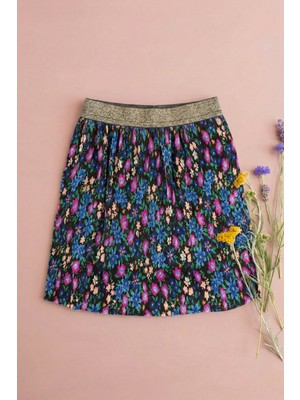 Piliseli Sim Lastik Detaylı Etek 2-7 Yaş Çiçek Desenli