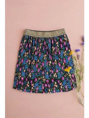 Piliseli Sim Lastik Detaylı Etek 2-7 Yaş Çiçek Desenli