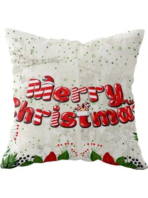 TeknoKapsül Pelangi Merry Christmas Yılbaşı Süsü Tema Çift Taraflı Gizli Fermuar Kırlent Koltuk Yastık Kılıfı, Beyaz-Yeşil-Kırmızı 43 x 43