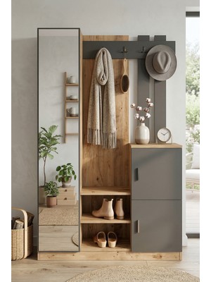 Robin Home Hera Vestiyer Portmanto Ayakkabılık Çam-Gri