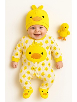 Umbaby Kız Erkek Bebek Civcivli Tulum 2 Parça Şapkalı Oyuncak Dahil Değildir 2li Set Takım Pamuklu