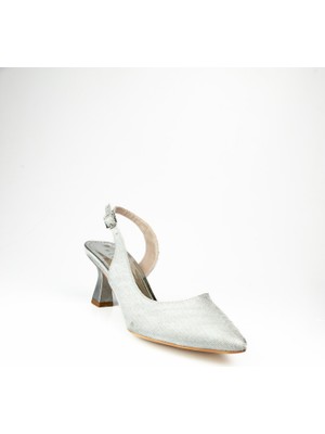 Massima 084 Gümüş Fındık Topuklu Abiye Kadın Ayakkabı