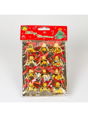 TeknoKapsül Yılbaşı Süsü Kurdeleli Çan 12'li Paket Dore 2,5x3 Cm.
