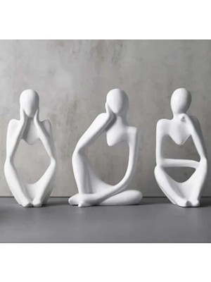Tedisanat 3'lü Soyut Düşünen Adam Heykel Biblo Seti - Modern Dekoratif Ev Ofis Aksesuarı