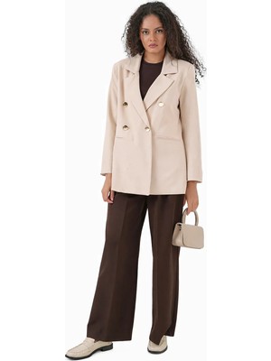 Ribana Classic Kadın Astarlı Kol Detaylı Düğmeli Büyük ve Normal Beden Blazer Ceket -C409