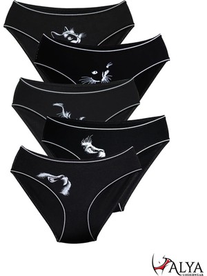 ALYA UNDERWEAR Kız Çocuk - Garson Pamuklu Kumaş Kedi Baskılı Slip Külot 5'li Paket.