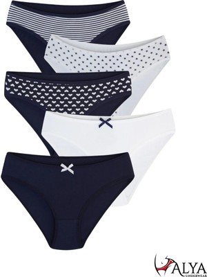 ALYA UNDERWEAR Kız Çocuk - Garson Empirme Baskılı Pamuklu Kumaş Slip Külot 5'li Paket Lacivert