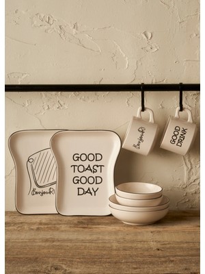 Bella Maison Toast Seramik 8 Parça 2 Kişilik Kahvaltı Takımı Siyah