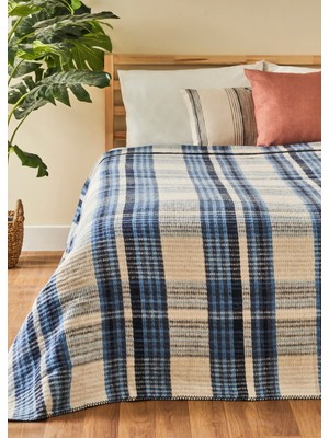 Bella Maison Noah Pamuklu Çift Kişilik Skoç Battaniye Mavi (200x220 cm)