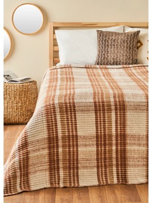 Bella Maison Noah Pamuklu Çift Kişilik Skoç Battaniye Kahverengi (200x220 cm)