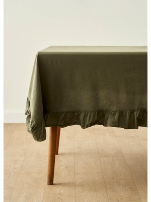 Bella Maison %100 Pamuk Elegance Kenarı Fıfırlı Masa Örtüsü Haki (150x250 cm)
