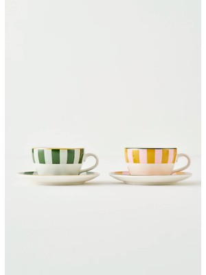 Bella Maison  Line 2'li Çay Fincanı Yeşil-Turuncu (270 cc)