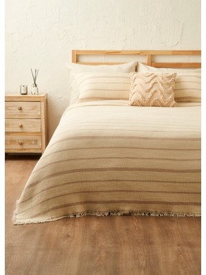 Bella Maison %100 Pamuk Bahama Müslin Dolgulu Çok Amaçlı Çift Kişilik Yatak Örtüsü Seti Krem (230x250 cm)