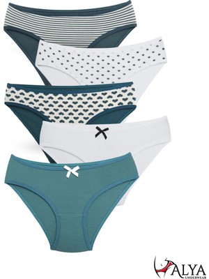 ALYA UNDERWEAR Kız Çocuk Empirme Baskılı Pamuklu Kumaş Slip Külot 5'li Paket Yeşil Varyant