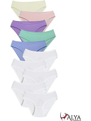 Alya Underwear Kız Çocuk - Garson Pamuklu Kumaş Renkli Slip Külot 10'lu Paket -  (10-11 Yaş, X18)