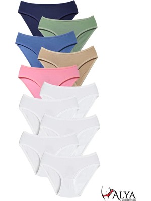 Alya Underwear Kız Çocuk - Garson Pamuklu Kumaş Renkli Slip Külot 10'lu Paket -  (6-7 Yaş, X19)