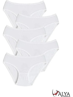 ALYA UNDERWEAR Kız Çocuk Kalpli Dokuma Lastik Pamuklu Kumaş Slip Külot 5'li Paket ( 5 Adet Beyaz)