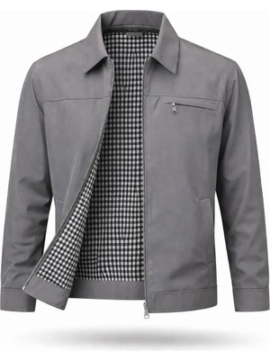 Regos Erkek Gri Battal Boy Klasik Yakalı Ince Yazlık Mevsimlik Mont&ceket