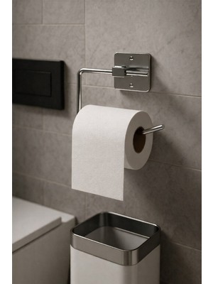 Sas Haus Yapışkanlı Krom WC Kağıtlık / Tuvalet Kağıtlık – Deliksiz Montaj, Ergonomik Tasarım KS-001