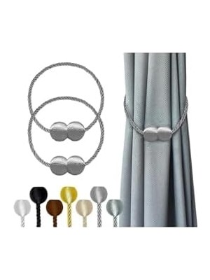 TeknoKapsül Dekoratif Mıknatıslı Fon Perde Tutucu Aksesuar Perde Mandalı Tokası 2 Adet Gri Renk