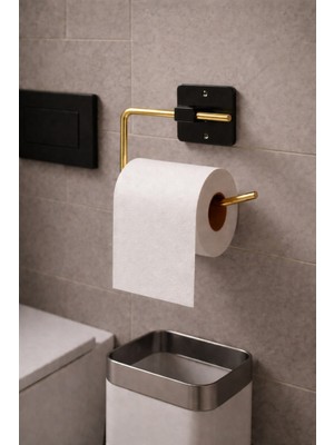Sas Haus Yapışkanlı Kare Açık Tuvalet Kağıtlığı Wc Kağıtlık Tuvalet Kağıdı Askısı  Altın Siyah KS-001