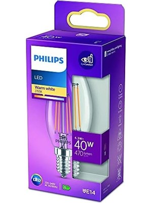 TeknoKapsül LED 40W B35 LED Mum Filament Ampul, 2700K Sarı Işık, E14 Ince Duy, Dim Edilmez
