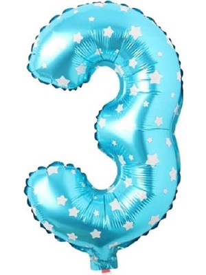 TeknoKapsül 3 Rakamlı 16 Inç Mavi Yıldızlı Folyo Balon 36 cm (Mavi)