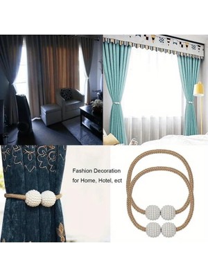 TeknoKapsül Manyetik Perde Klipleri Iç Dekorasyon Inci Topları Tokaları 2 Adet Perde Toplama Aparatı