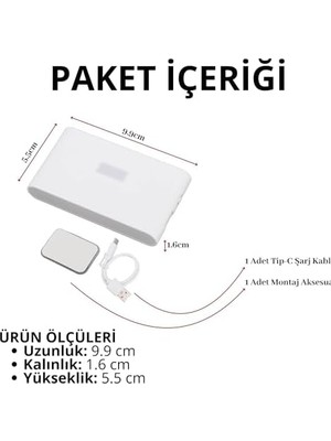 TeknoKapsül Iki Yönlü Şarj Edilebilir Mıknatıslı Sensörlü LED Aplik 2700K Günışığı, On-Off ve Sensör Modu (1 Adet)
