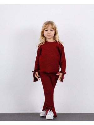 Butik Kız Çocuk Fiyonk Detaylı %100 Pamuklu Alt - Üst 2'li Takım