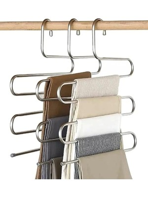 TeknoKapsül Pantalon Askısı Metalik Dolap Içi Akıllı Krom Askı Çok Katlı Pantolon Askısı (5 Katlı)