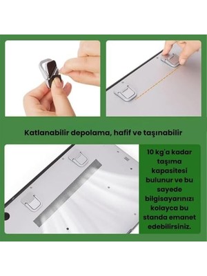 TeknoKapsül Metal 2 Adet 5mm 3m Yapışkanlı Katlanabilir Ultra Mini Laptop Standı,portatif Taşınabilir Siyah