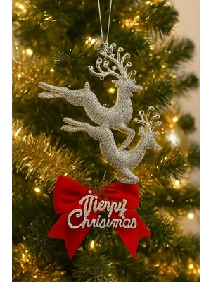 TeknoKapsül Yılbaşı Ağacı Süsü Yılbaşı Geyiği Süsü Geyiği Gümüş 2 Adet