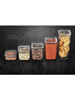 TeknoKapsül Kare Saklama Kabı, 5'li Set (1700 ML+1200 ML+1000ML+700ML+350 Ml)