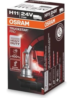 TeknoKapsül Ampul Truckstar Pro H11 24V 70W%120'YE Kadar Fazla Işık 2.5x Daha Uzun Kullanım Süresi 64216TSP